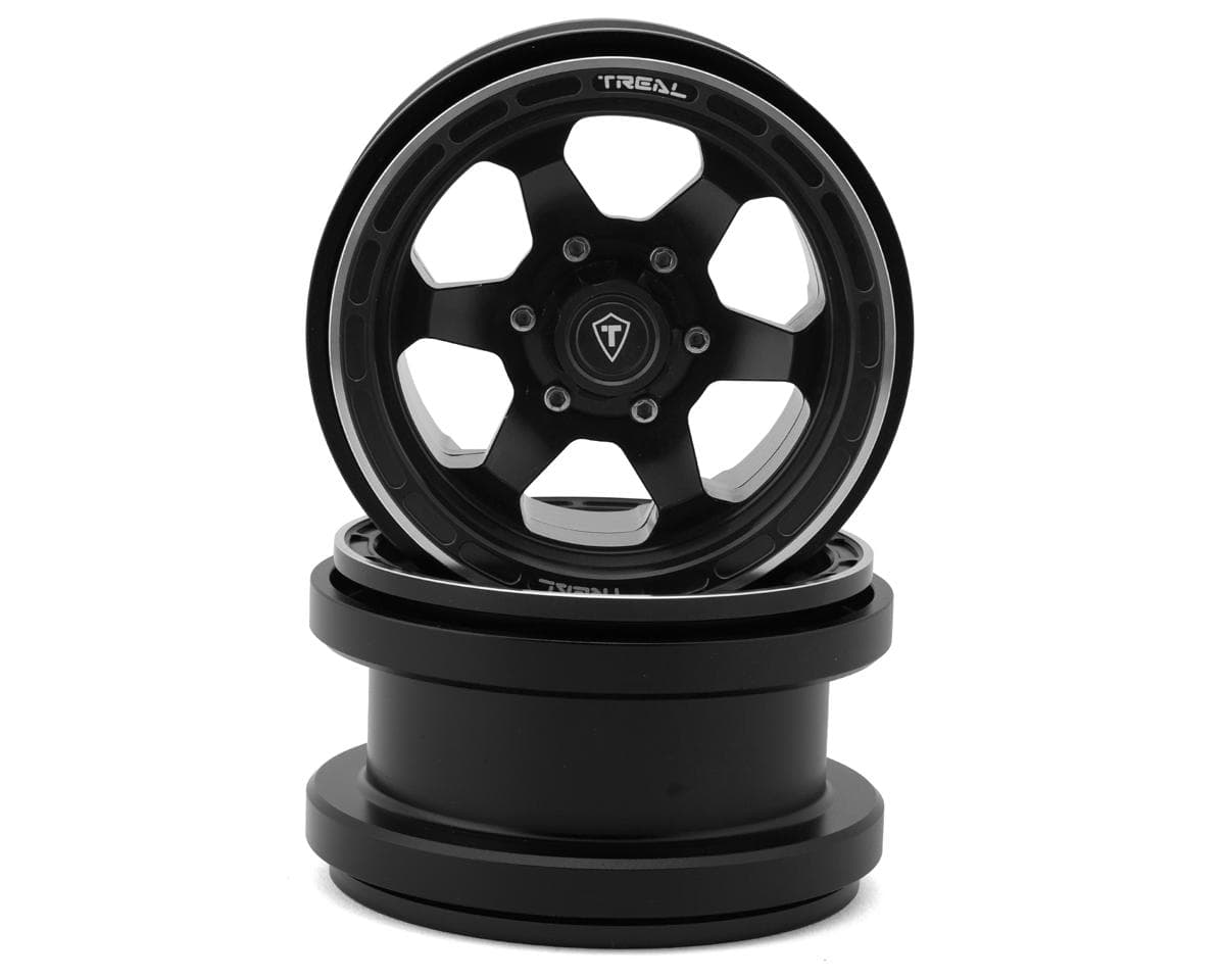 Treal Hobby Type A 2.9" 6-Spoke Slotted Beadlock Aluminum Wheels (Black) (2) (256g)