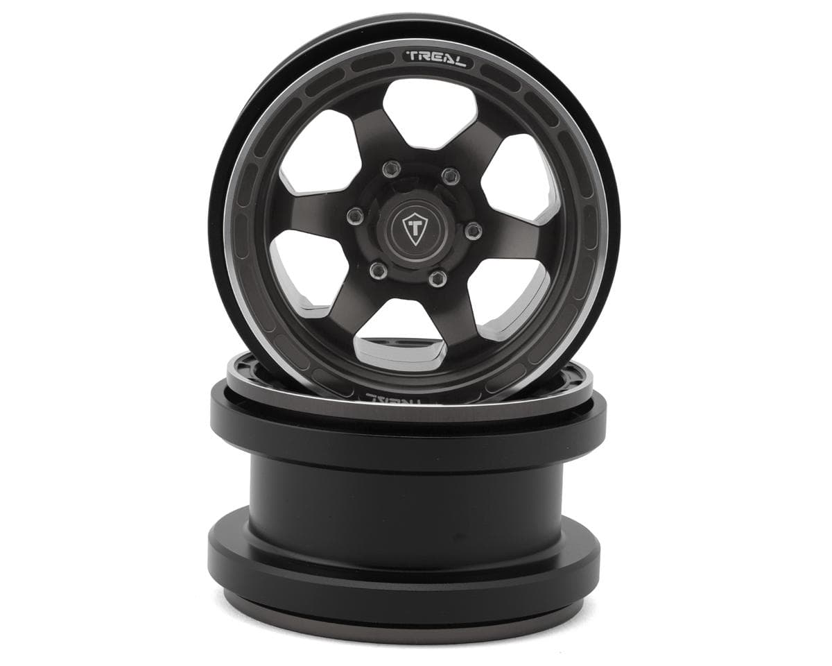 Treal Hobby Type A 2.9" 6-Spoke Slotted Beadlock Aluminum Wheels (Titanium) (2) (256g)