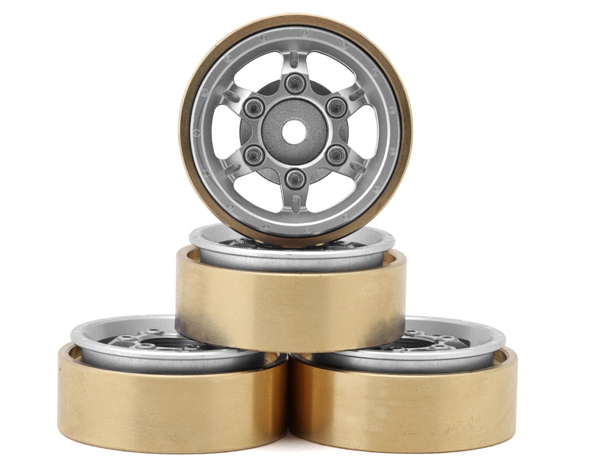 Samix SCX24 Aluminum & Brass Adjustable Offset 1.0" Beadlock Wheels (Silver) (4) (23.75g)