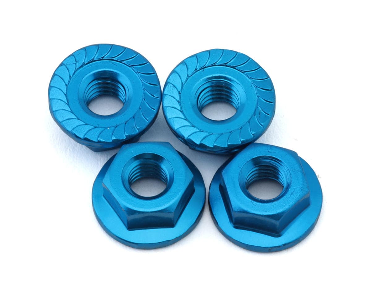 Tamiya 4mm Aluminum Serrated Wheel Nuts (Blue) (4)