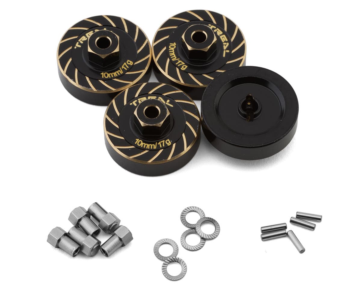 Treal Hobby Extended Brass Wheel Hub Hex for Traxxas TRX-4M (Black) (4) (17g) (+10mm Offset)