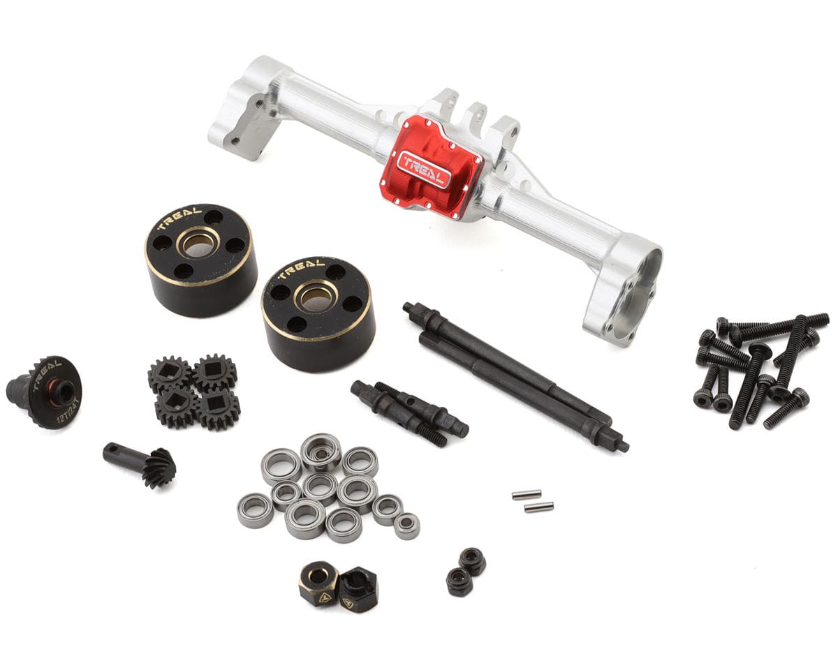 Treal Hobby Aluminum Complete Rear Portal Axle for Traxxas TRX-4M w/Brass Covers (Silver)