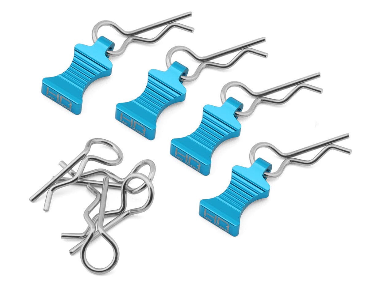 Hot Racing 1/10 Aluminum EZ Pulls w/Body Clips (Light Blue) (4)
