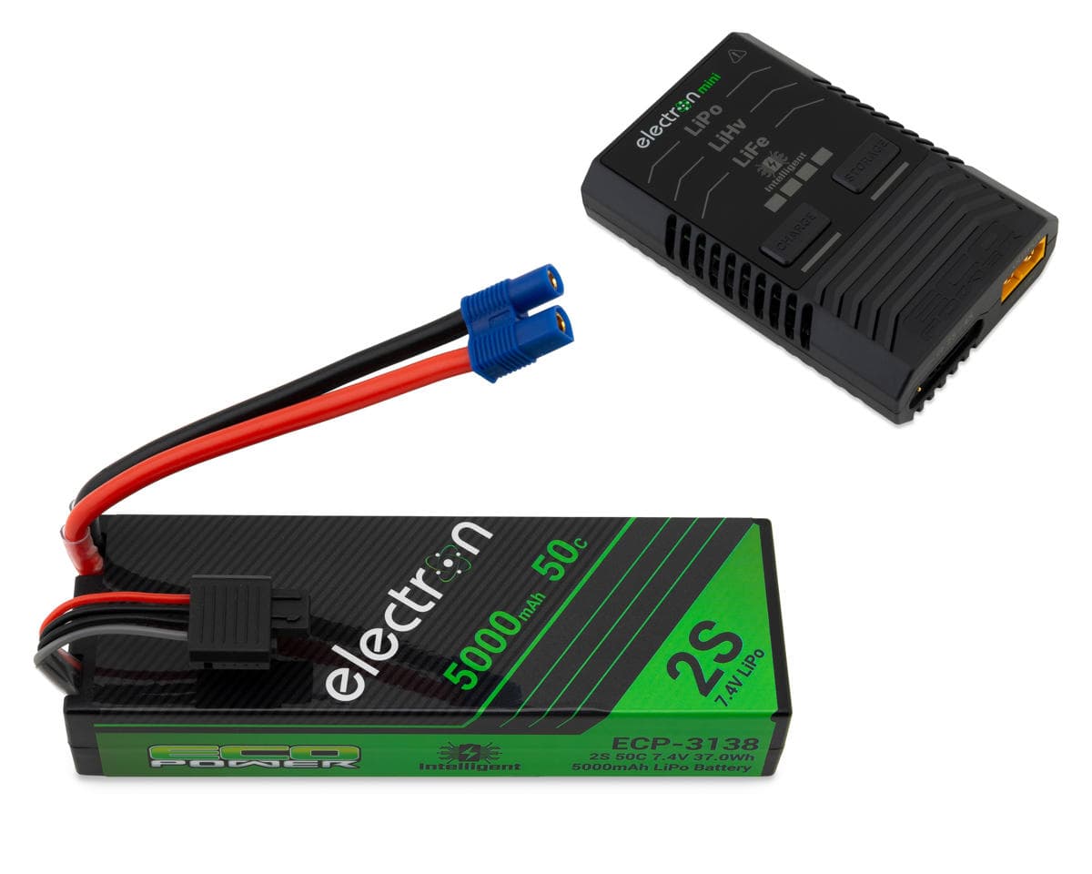 EcoPower Intelligent 2S 5000mAh EC3 LiPo Battery/"Electron Mini" Charger Bundle (ARRMA™/Axial™/Losi™ & Other 1/10 vehicles)