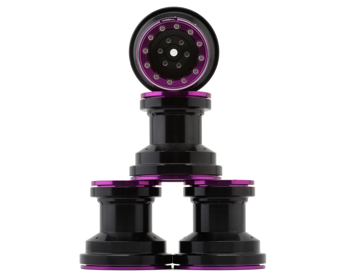Treal Hobby Losi Mini LMT 7075 Aluminum Beadlock Wheel Set (4) (Black/Purple)
