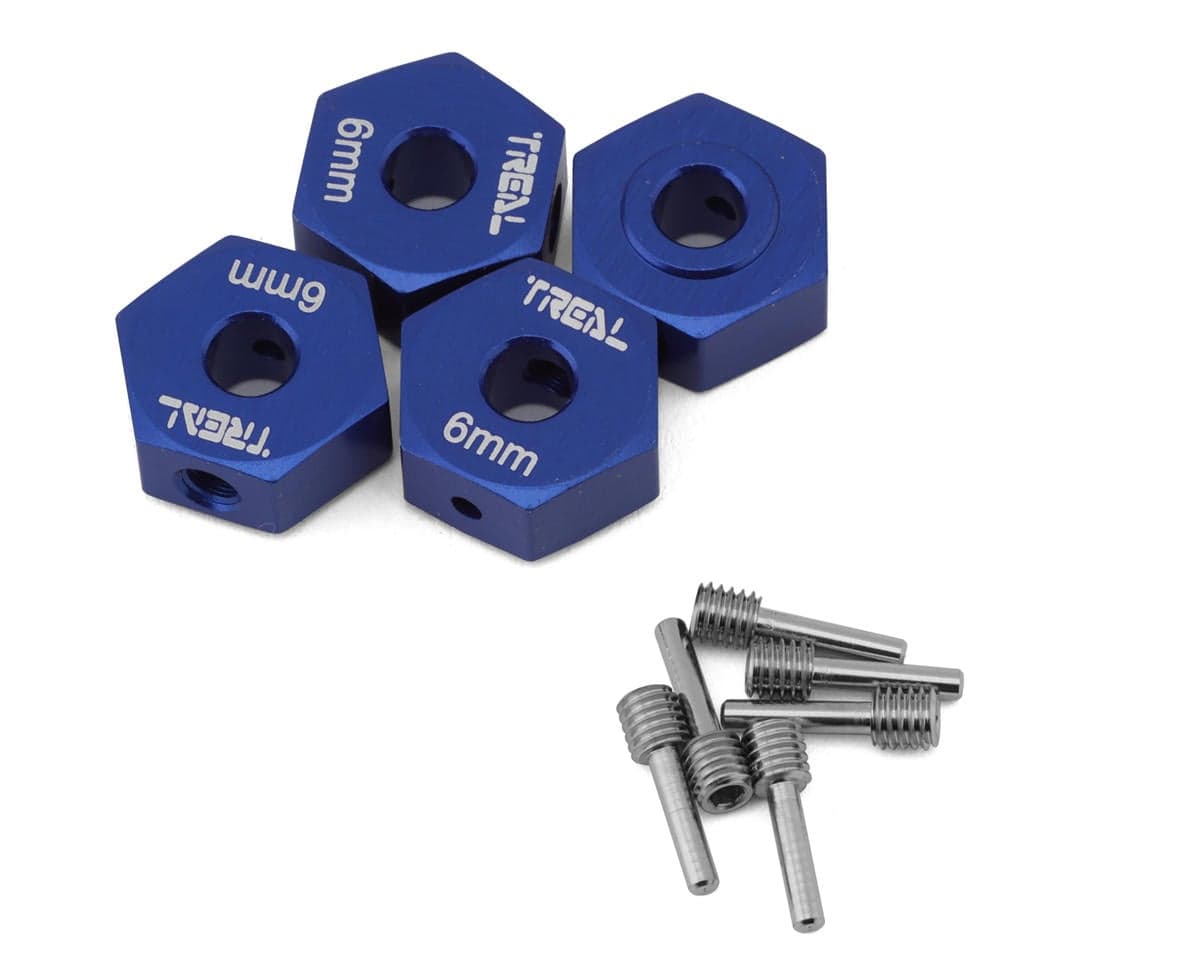Treal Hobby Losi Mini LMT Aluminum 12mm Wheel Hex Adaptors (Blue) (4) (6mm Offset)