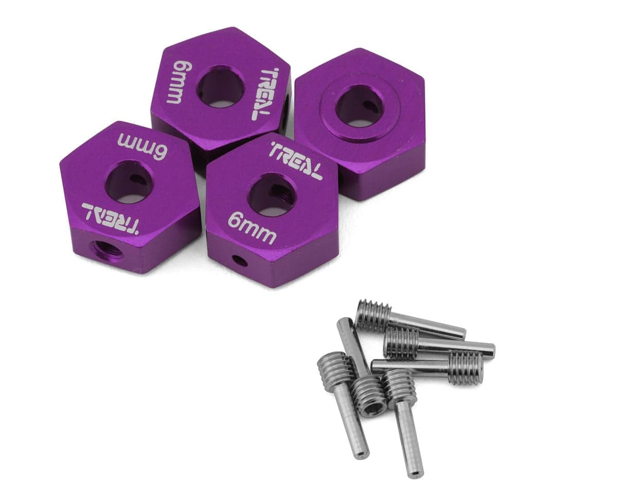 Treal Hobby Losi Mini LMT Aluminum 12mm Wheel Hex Adaptors (Purple) (4) (6mm Offset)