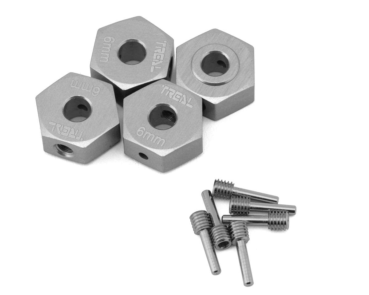 Treal Hobby Losi Mini LMT Aluminum 12mm Wheel Hex Adaptors (Silver) (4) (6mm Offset)
