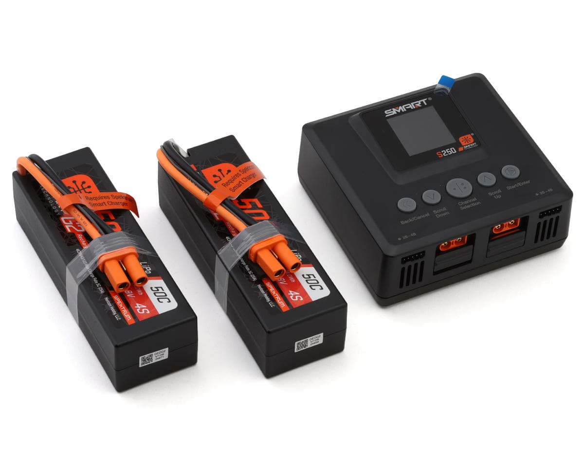 Spektrum RC S250 G2 AC Smart PowerStage 8S Surface Charger & Battery Bundle w/Two Smart G2 LiPo Batteries (5000mAh) (IC5)