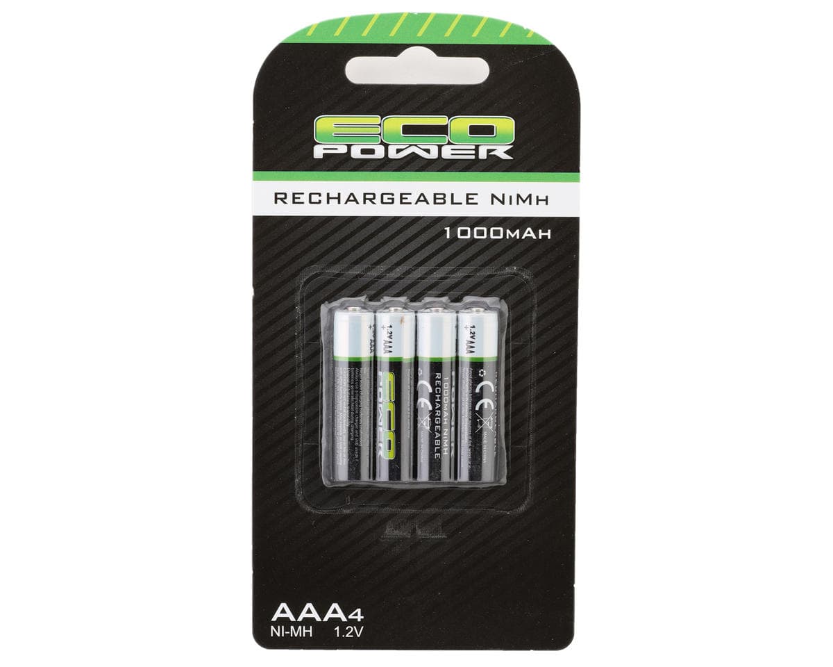 EcoPower High Power Rechargeable AAA NiMH Batteries (4) (1.2V/1000mAh) (Mini-Z)