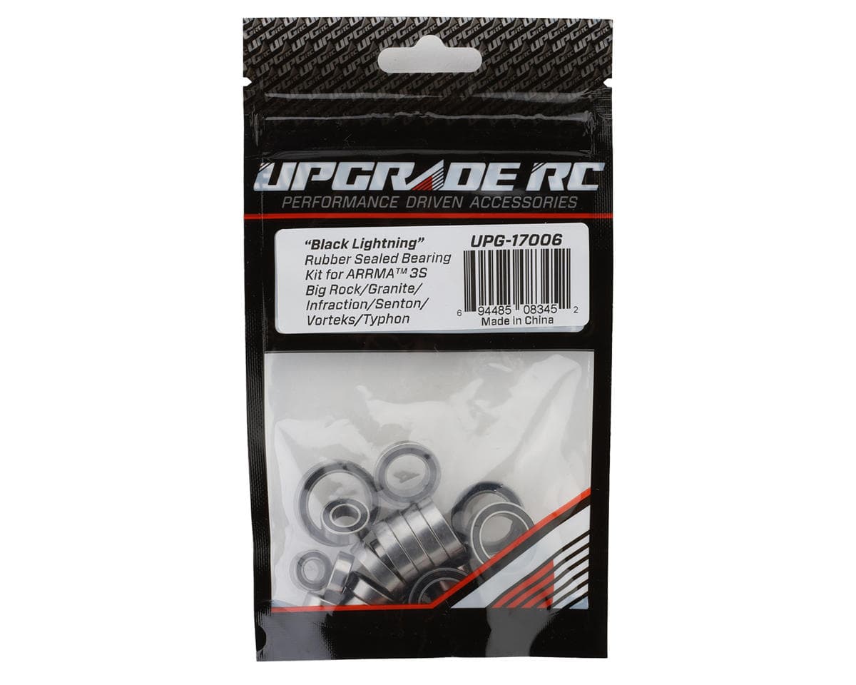 UpGrade RC "Black Lightning" Rubber Sealed Bearing Kit for Arrma® 3S BLX Big Rock™/Infraction™/Senton™/Vorteks™/Typhon™