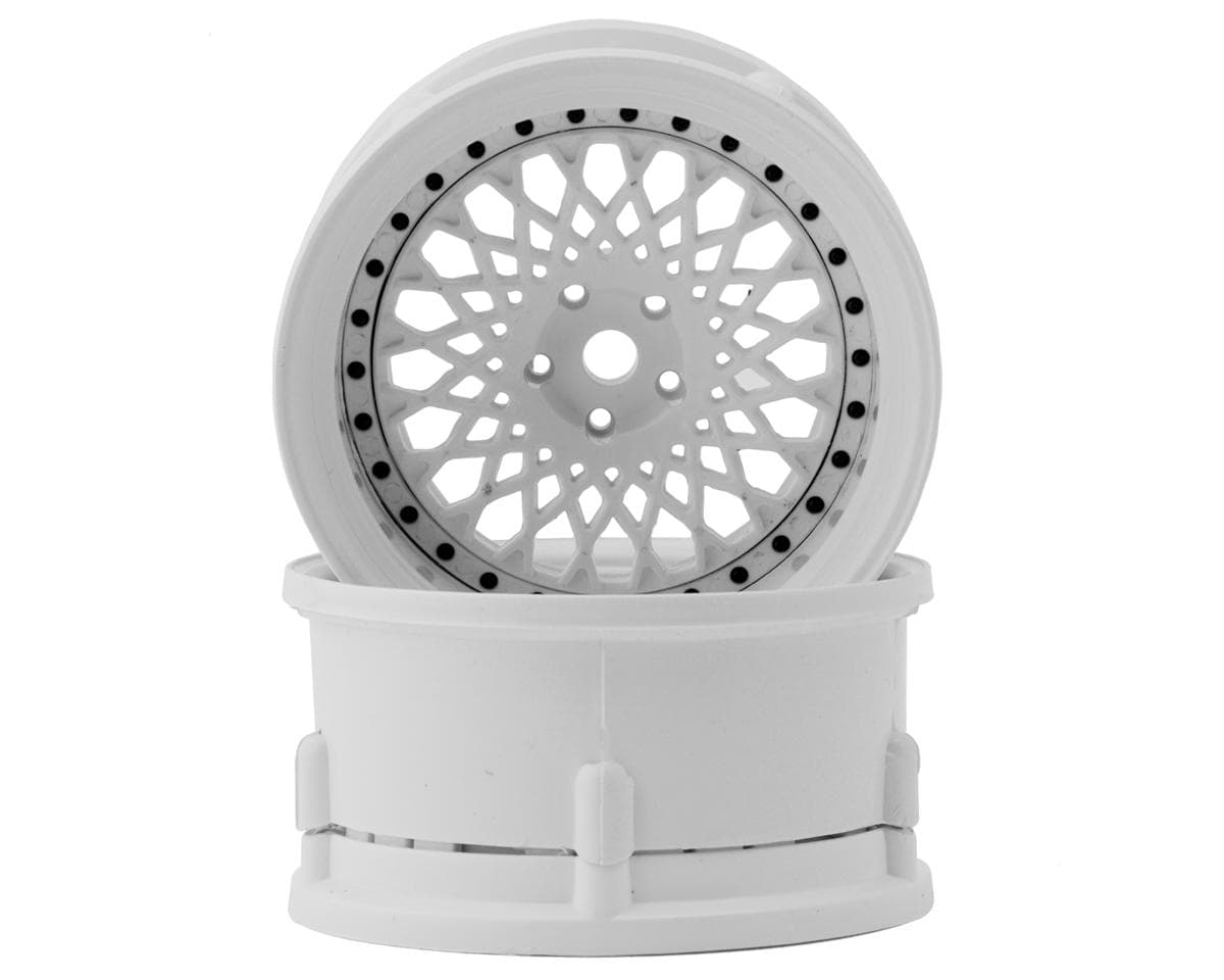 DS Racing Drift Element Mesh Drift Wheels (Triple White w/Black Rivets) (2) (Adjustable Offset) w/12mm Hex
