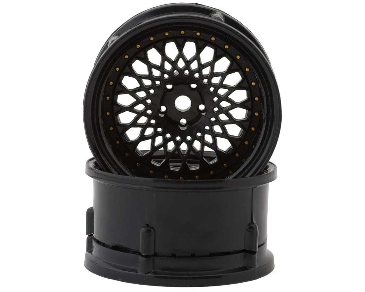 DS Racing Drift Element Mesh Drift Wheels (Triple Black w/Gold Rivets) (2) (Adjustable Offset) w/12mm Hex