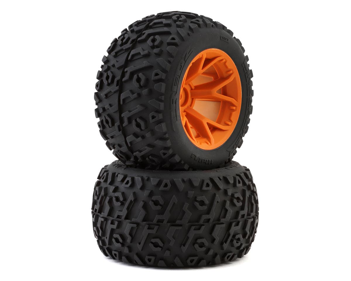 Maverick Linebacker Pre-Mounted Monster Truck Tires (Orange) (2) w/14mm Hex