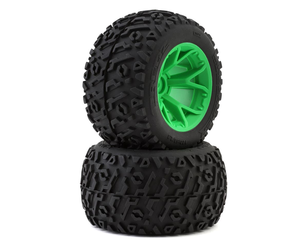 Maverick Linebacker Pre-Mounted Monster Truck Tires (Green) (2) w/14mm Hex