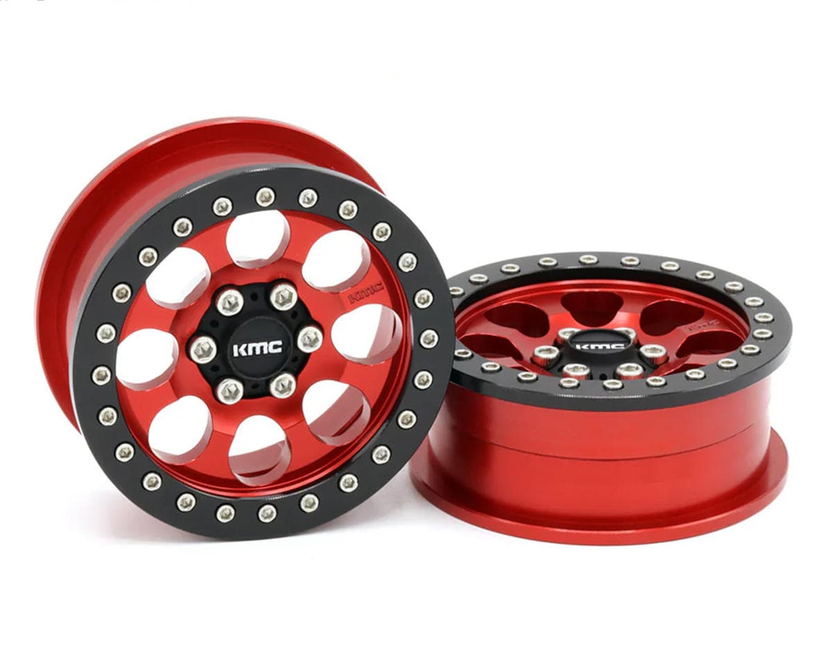 Vanquish Products 2.2" KMC KM237 Riot CNC Aluminum Crawler Beadlock Wheels (Red) (2)