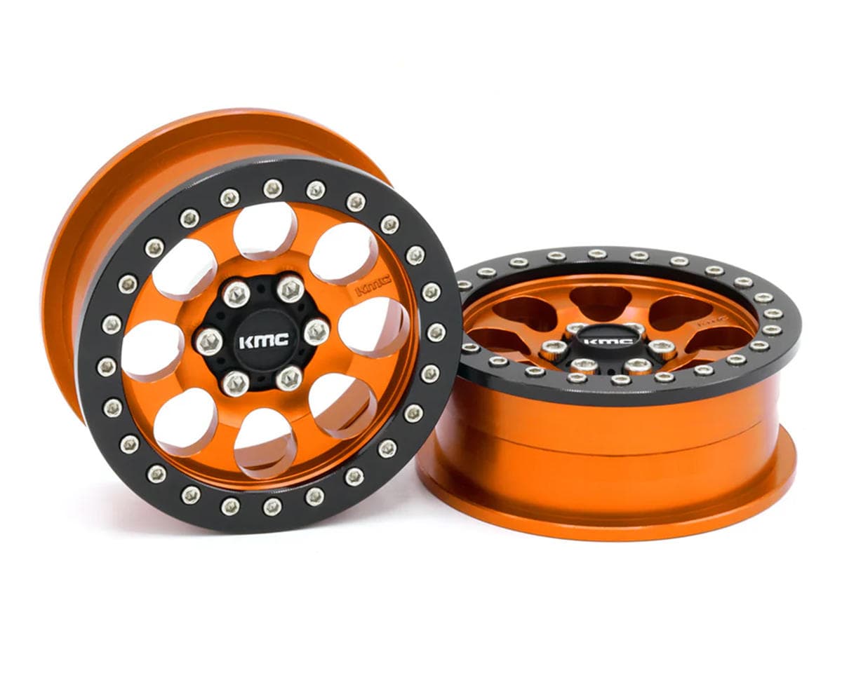 Vanquish Products 2.2" KMC KM237 Riot CNC Aluminum Crawler Beadlock Wheels (Orange) (2)