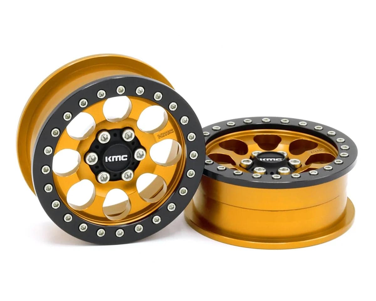 Vanquish Products 2.2" KMC KM237 Riot CNC Aluminum Crawler Beadlock Wheels (Gold) (2)