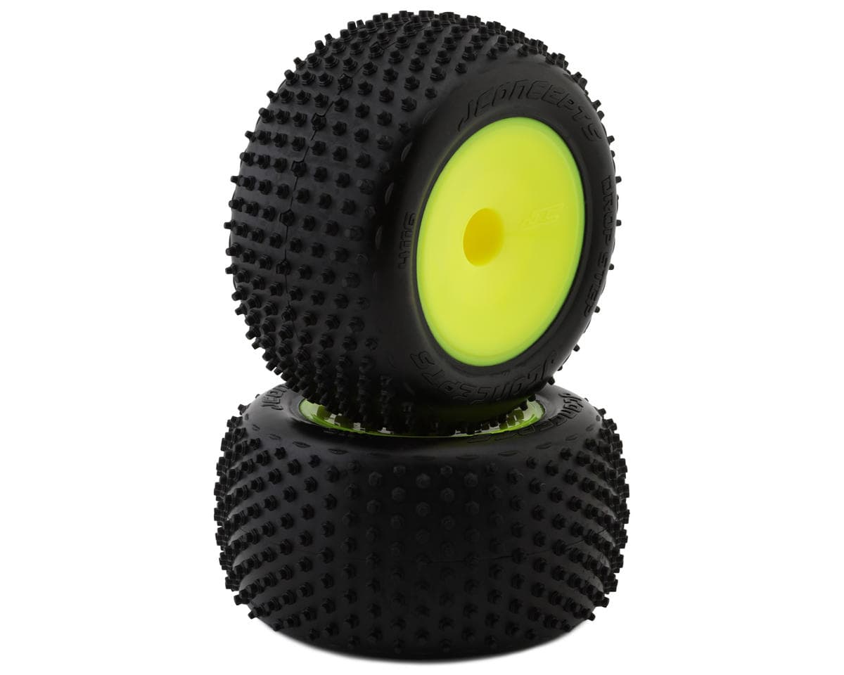 JConcepts 2.2" Drop Step Pre-Mounted 1/10 Stadium Truck Tires (Yellow) (2) w/12mm Hex (Pink)