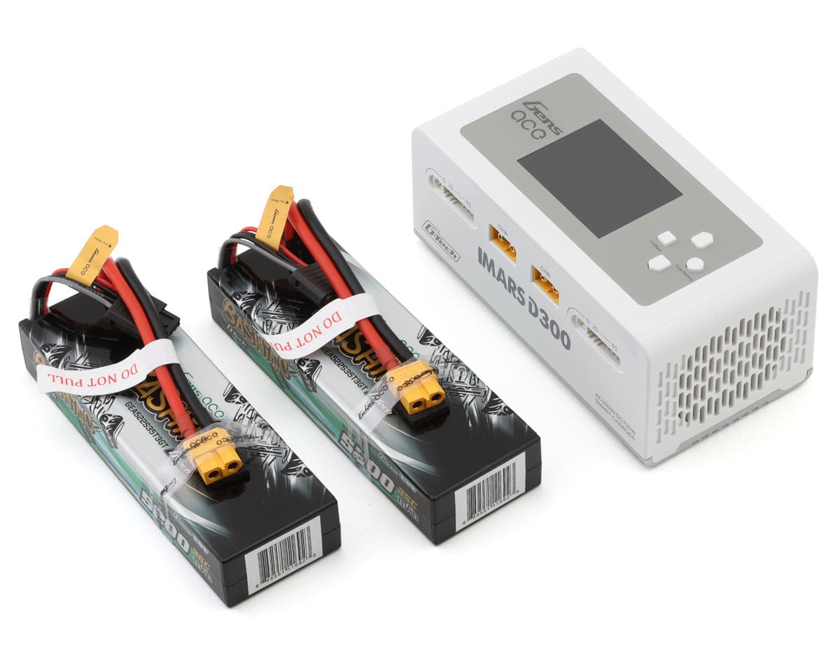 Gens Ace G-Tech Smart 2S Bundle w/Two 2S 35C XT60 LiPo Batteries (5200mAh) & IMars D300 Charger