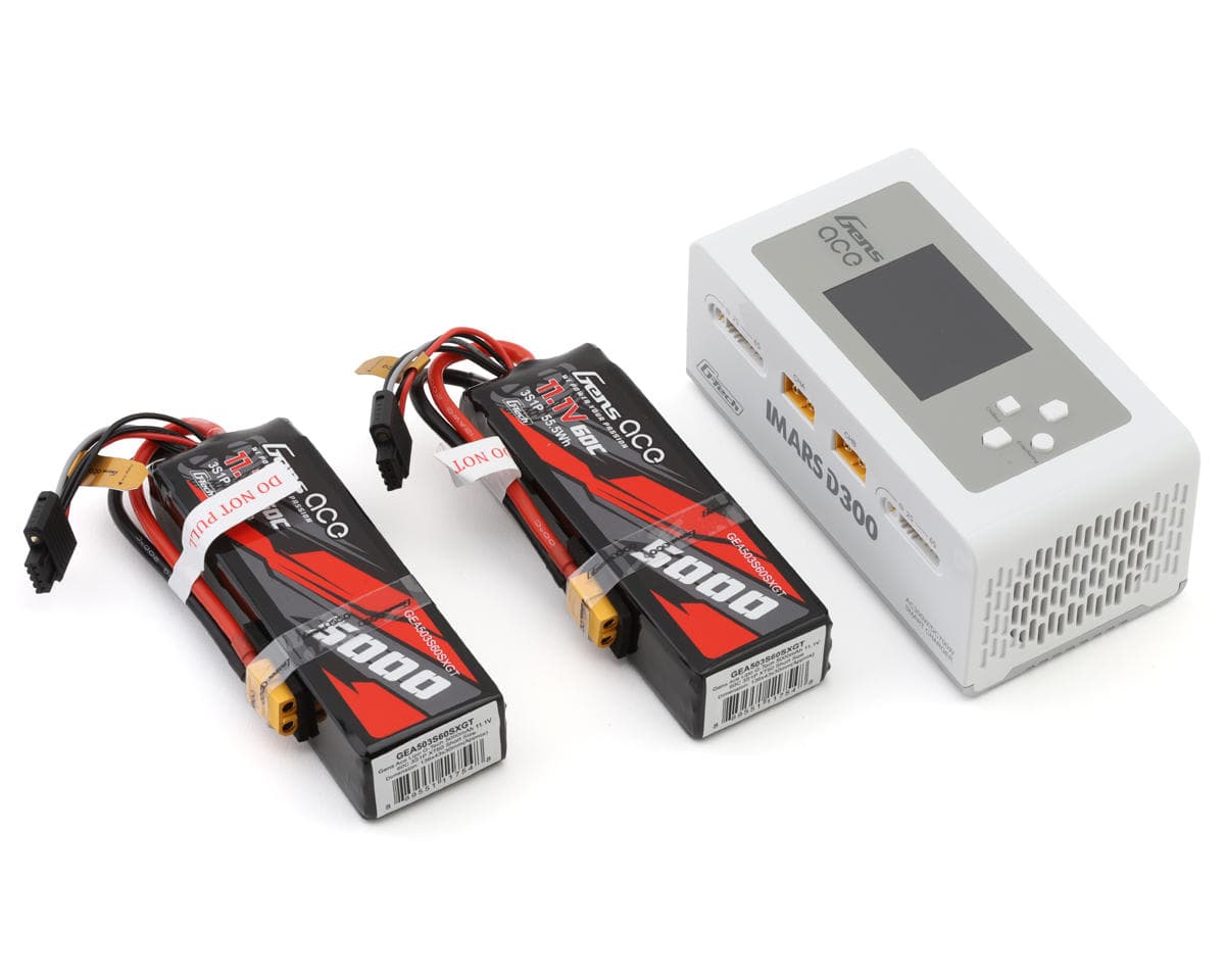 Gens Ace G-Tech Smart 3S Bundle w/Two 3S 60C XT60 LiPo Batteries (5000mAh) & IMars D300 Charger