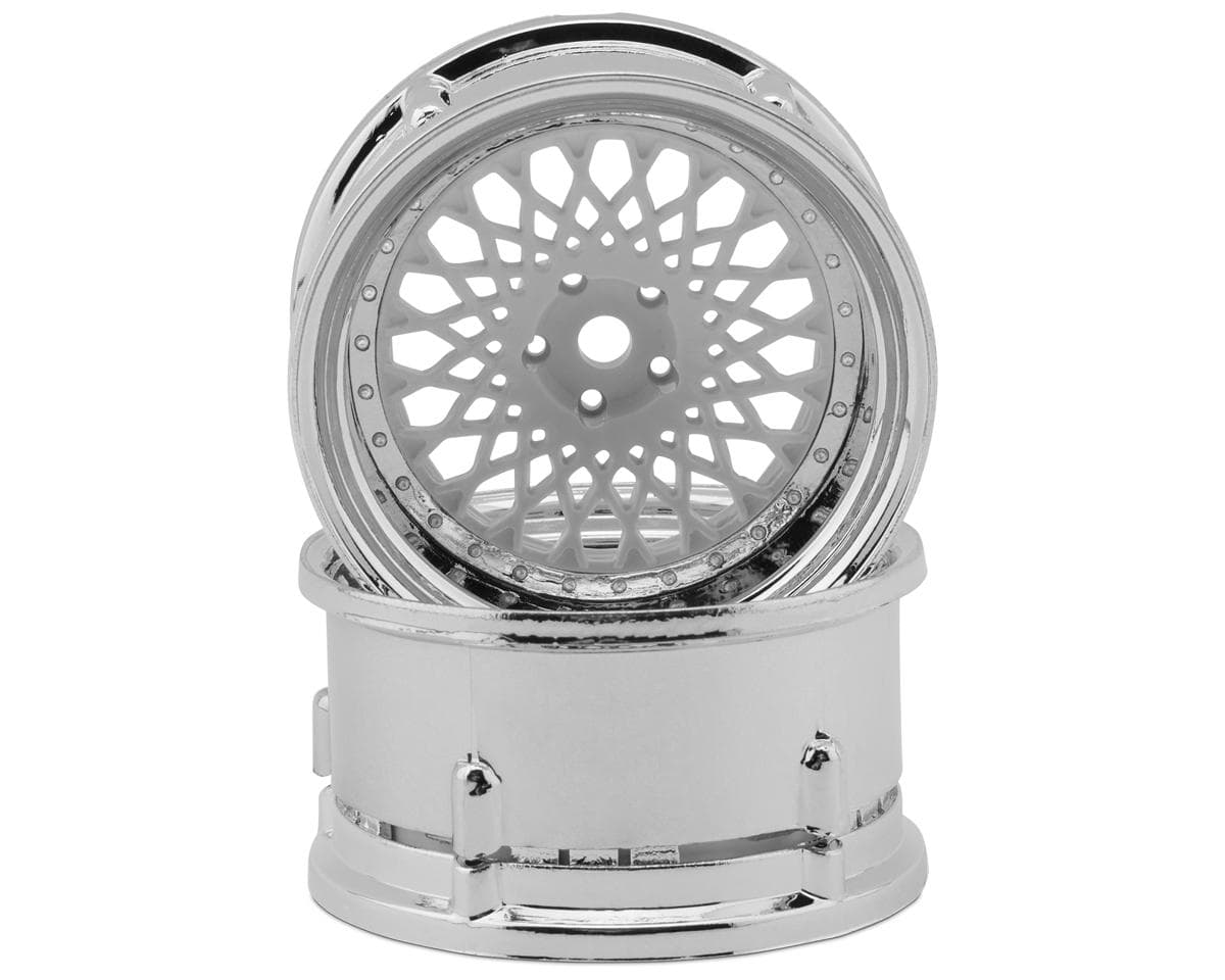 DS Racing Element Mesh Drift Wheels (White w/Chrome Lip) (Adjustable Offset) (2) w/12mm Hex