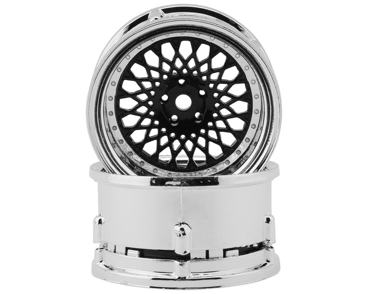 DS Racing Element Mesh 1/10 Drift Wheels (Black w/Chrome Lip) (2) (Adjustable Offset) w/12mm Hex