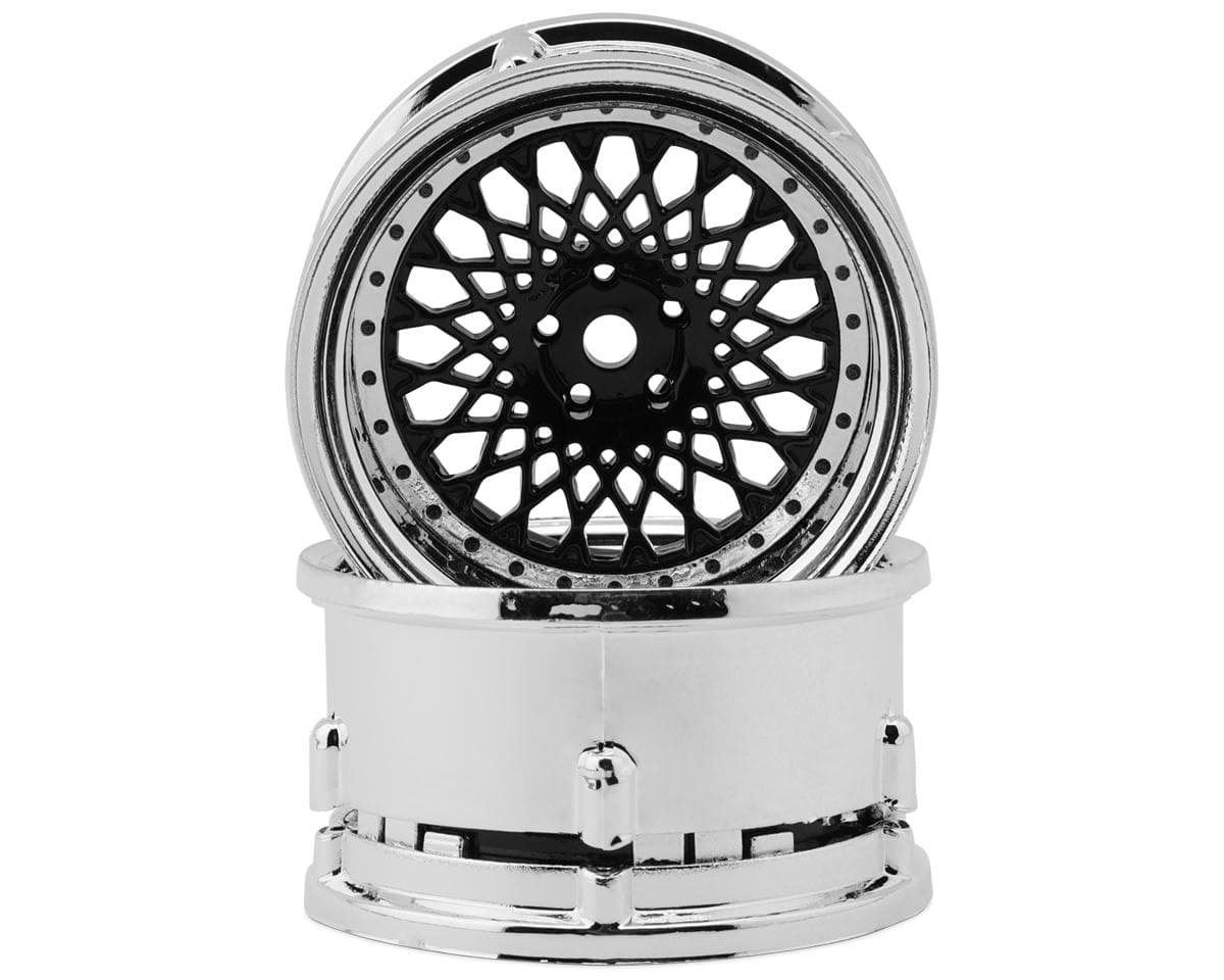 DS Racing Element Mesh 1/10 Drift Wheels (Black w/Chrome Lip & Black Rivets) (2) (Adjustable Offset) w/12mm Hex