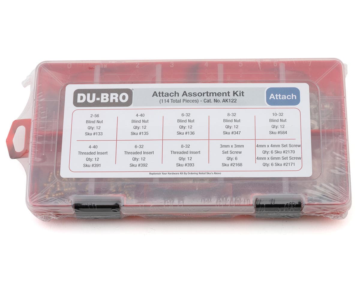 DuBro Attachment Hardware Assortment Kit (114) w/Threaded Inserts, Blind Nuts & Set Screws