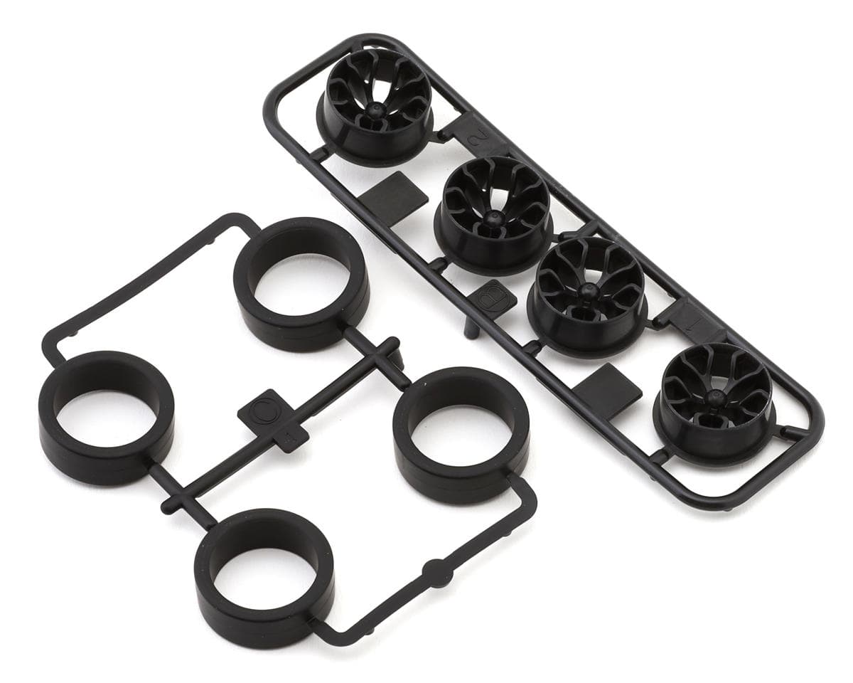 Tamiya JR Mini 4WD 26mm Super Hard Low Profile Tires (Black) (4) w/Carbon Y-Spoke Wheels
