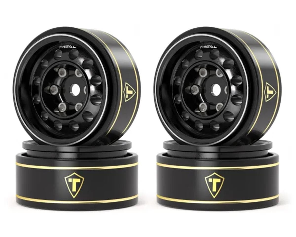 Treal Hobby Type K 1.0" 12-Hole Beadlock Classic Vintage Wagon Wheels (Black) (4) (28.9g ea)