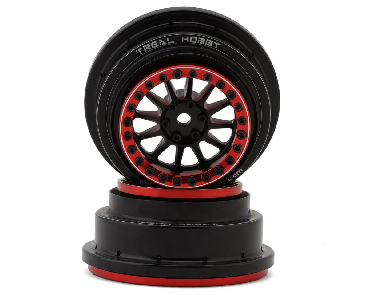 Treal Hobby Type A Aluminum Beadlock Wheels for Traxxas® UDR® (Black/Red) (2) (Front/Rear) w/17mm Hex