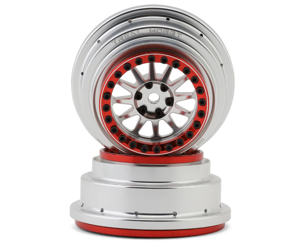 Treal Hobby Type A Aluminum Beadlock Wheels for Traxxas® UDR® (Silver/Red) (2) (Front/Rear) w/17mm Hex
