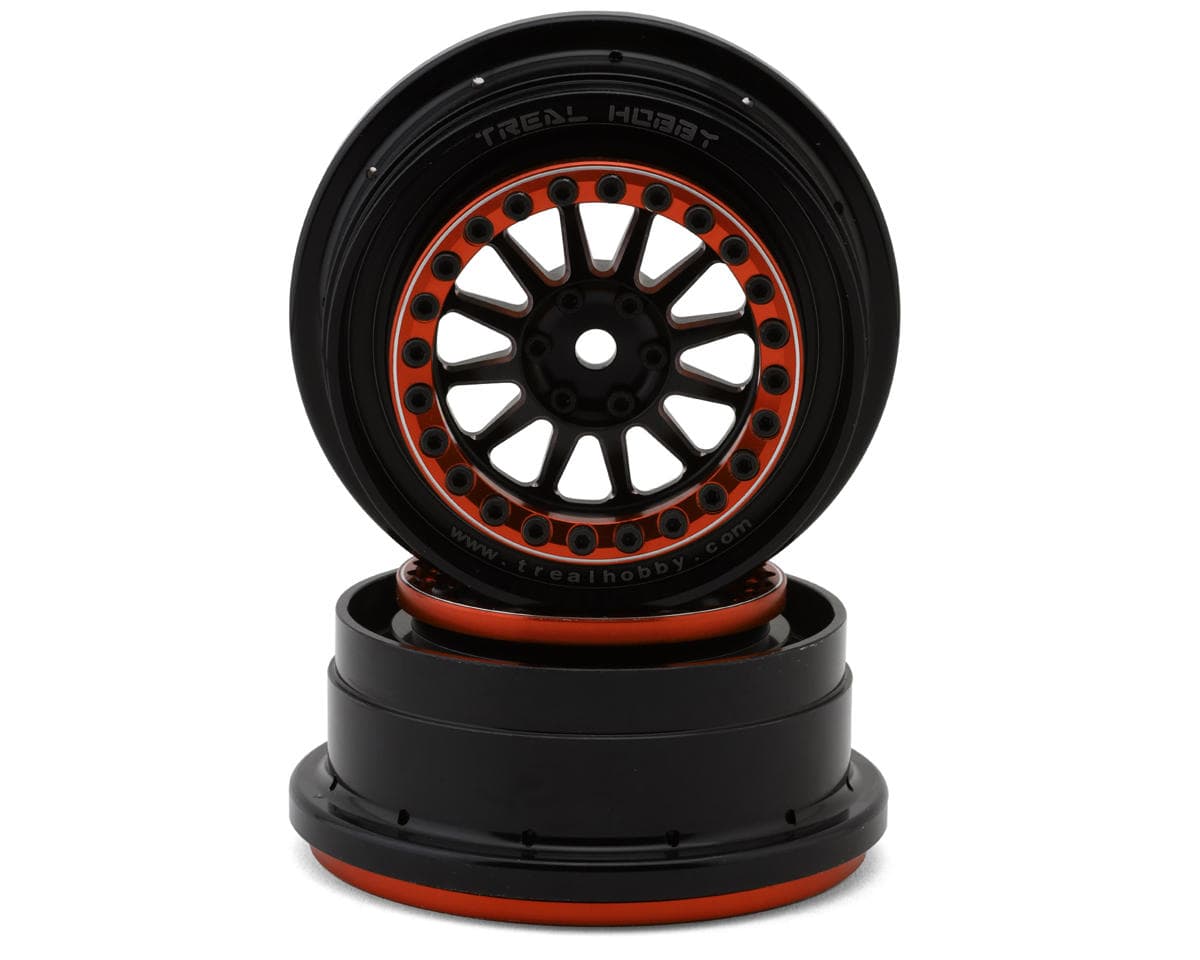 Treal Hobby Type B Aluminum Beadlock Wheels for Traxxas® UDR® (Black/Orange) (2) w/17mm Hex