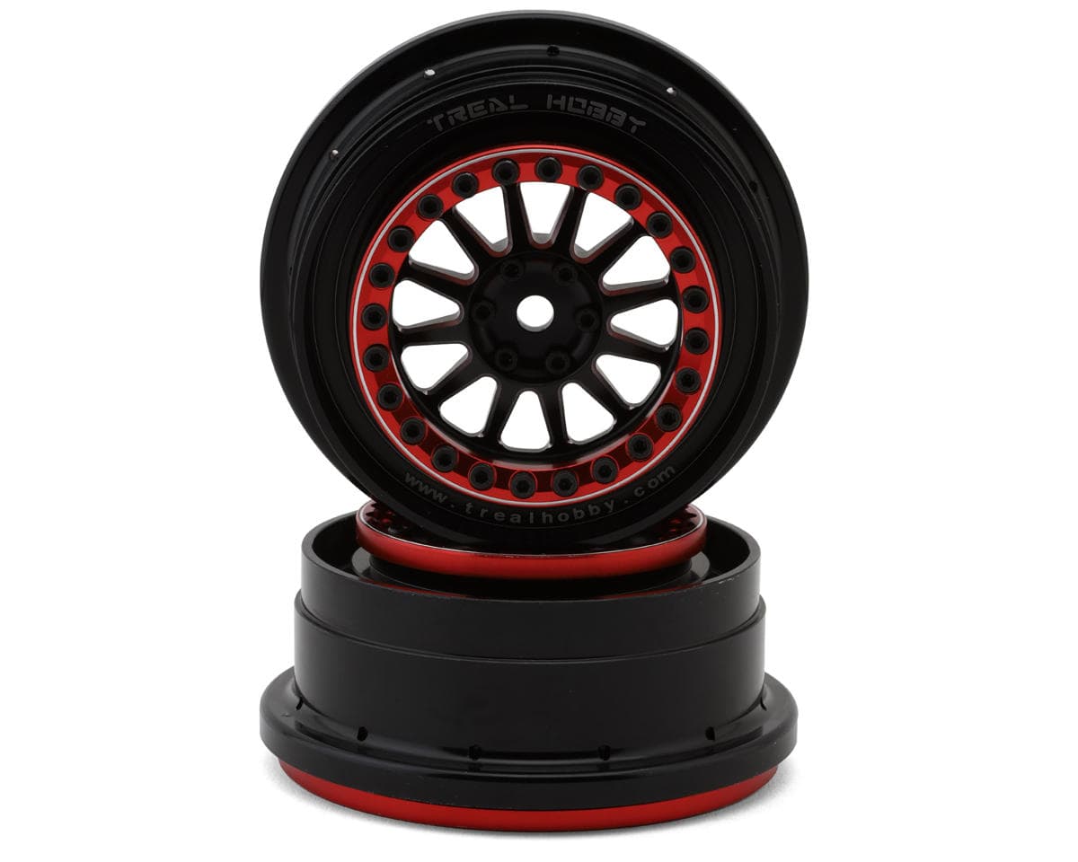 Treal Hobby Type B Aluminum Beadlock Wheels for Traxxas® UDR® (Black/Red) (2) w/17mm Hex