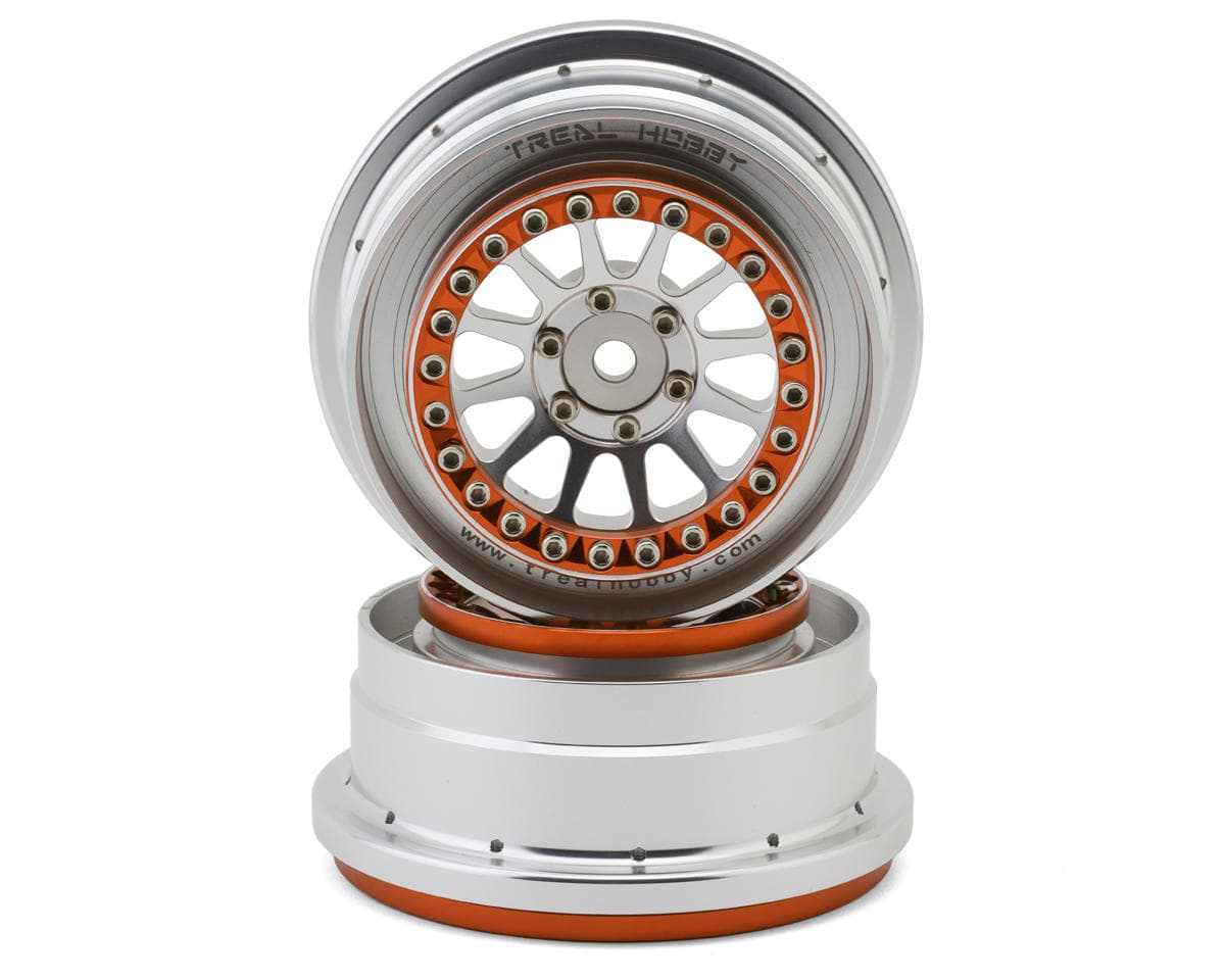 Treal Hobby Type B Aluminum Beadlock Wheels for Traxxas® UDR® (Orange/Silver) (2) w/17mm Hex