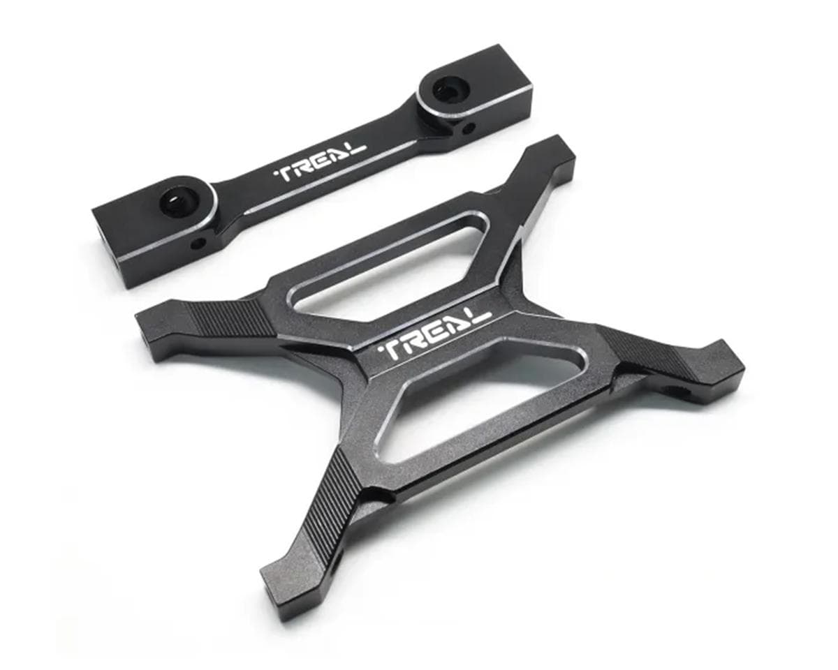 Treal Hobby Axial SCX10 Pro 7075 Billet Aluminum Rear Chassis Brace Set (Black) w/Body Post Mount