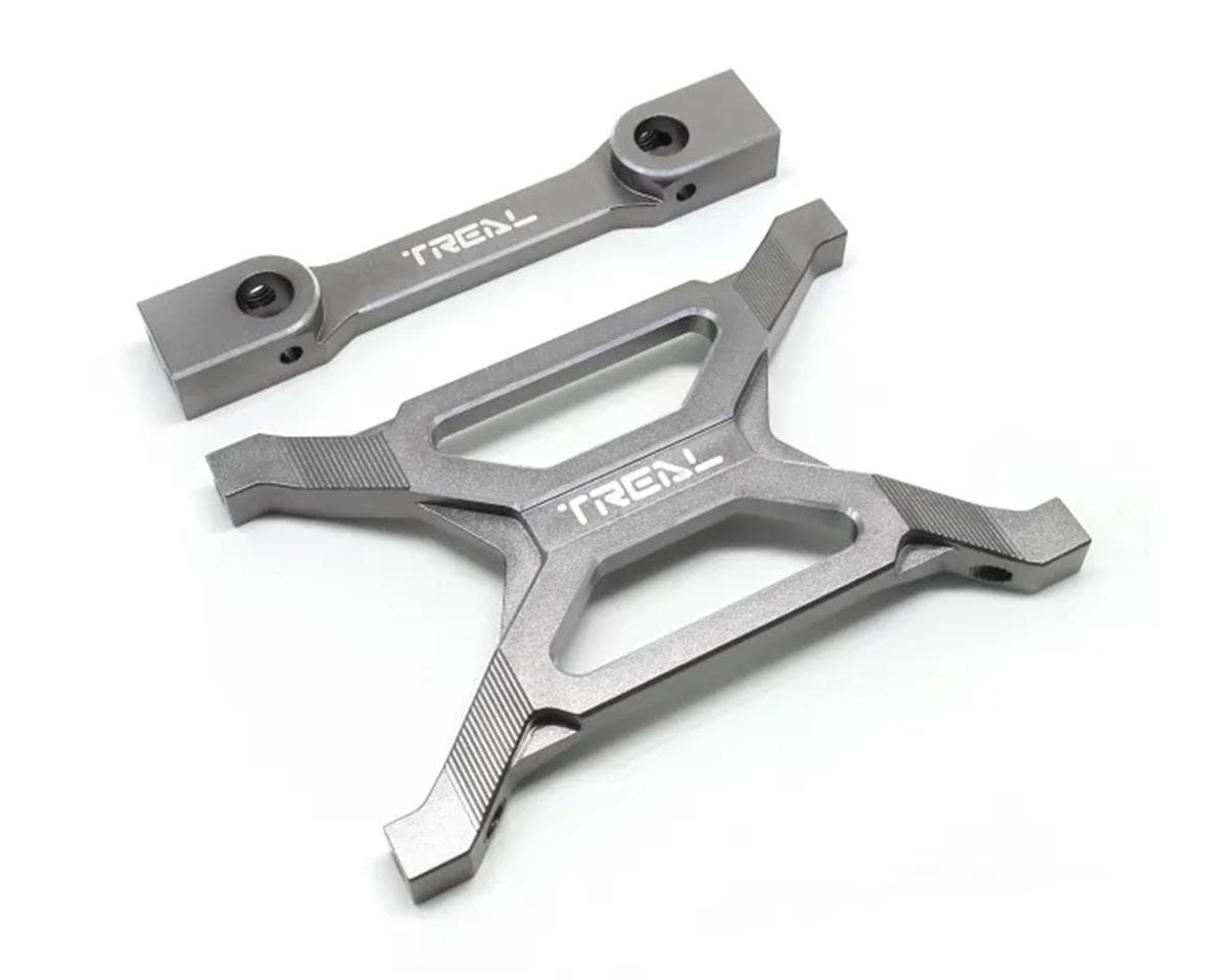 Treal Hobby Axial SCX10 Pro 7075 Billet Aluminum Rear Chassis Brace Set (Grey) w/Body Post Mount