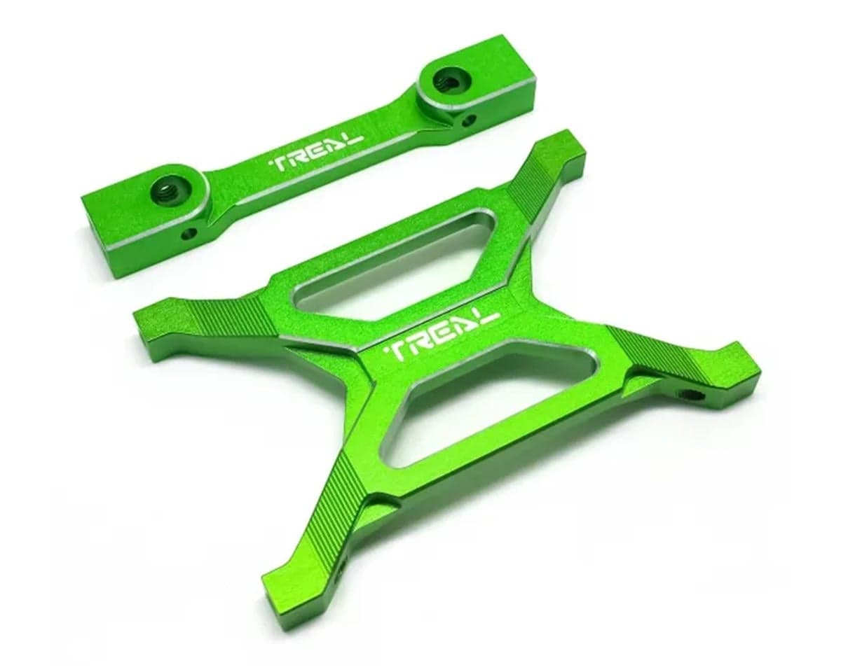 Treal Hobby Axial SCX10 Pro 7075 Billet Aluminum Rear Chassis Brace Set (Green) w/Body Post Mount