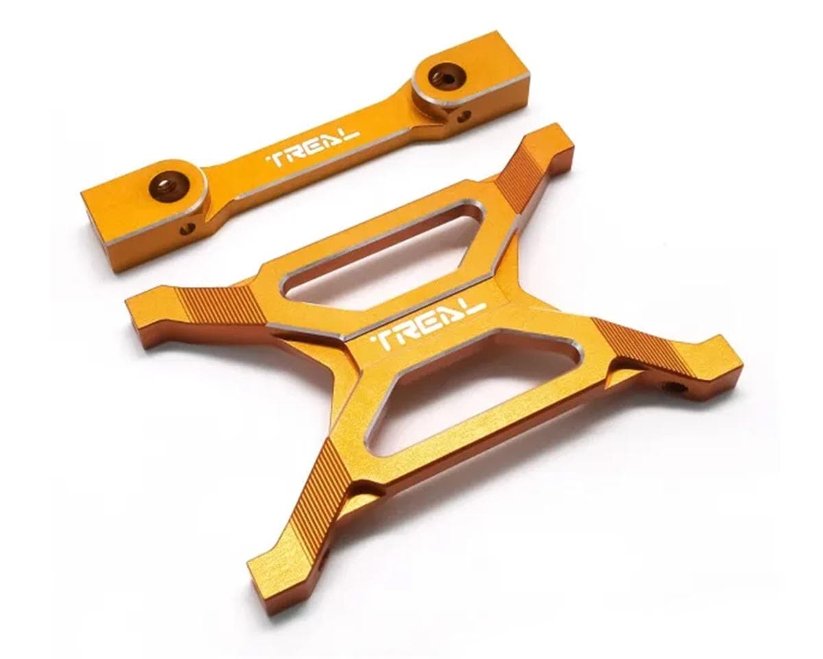 Treal Hobby Axial SCX10 Pro 7075 Billet Aluminum Rear Chassis Brace Set (Orange) w/Body Post Mount