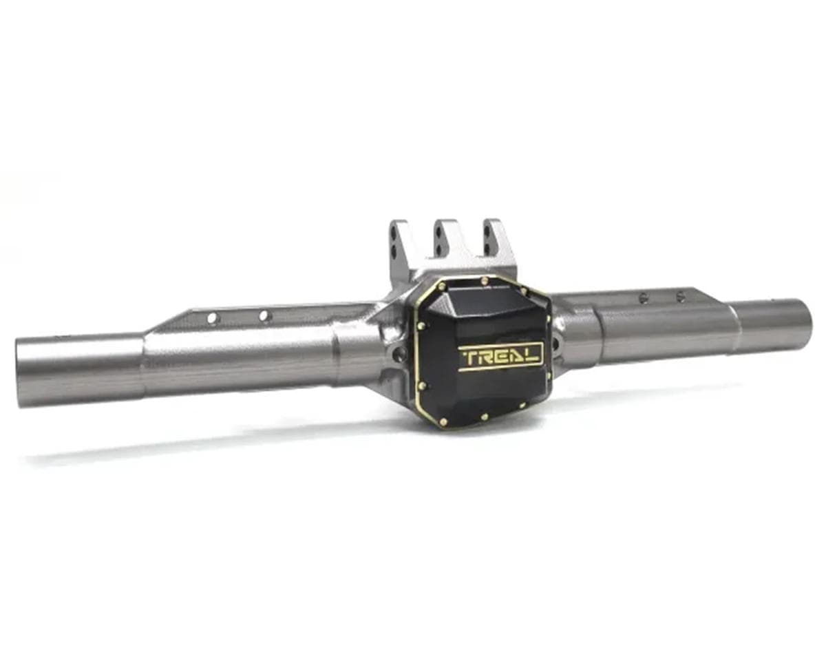 Treal Hobby Axial SCX10 Pro 7075 Aluminum Rear Axle Housing (Grey) w/Brass Differential Cover
