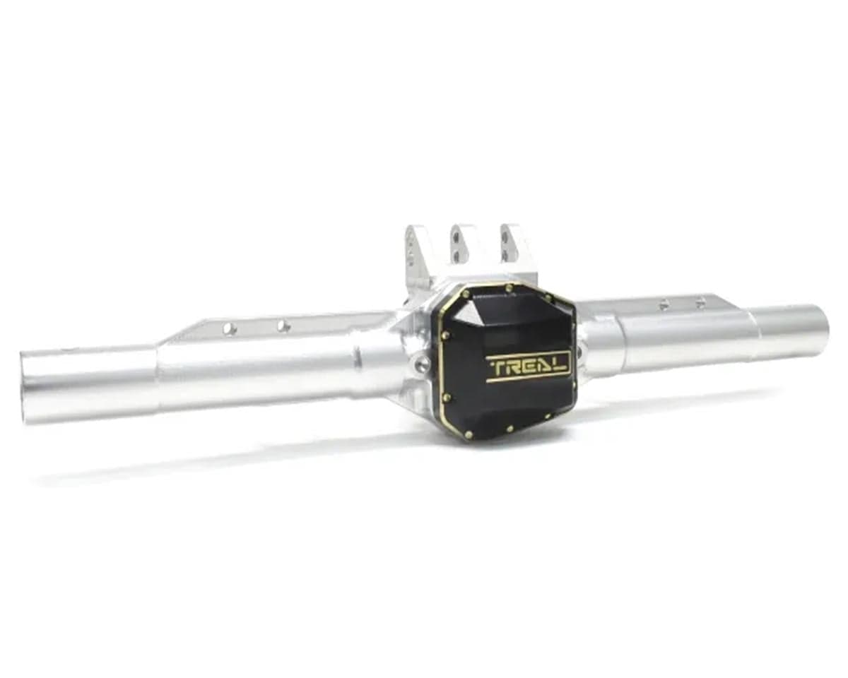 Treal Hobby Axial SCX10 Pro 7075 Aluminum Rear Axle Housing (Silver) w/Brass Differential Cover