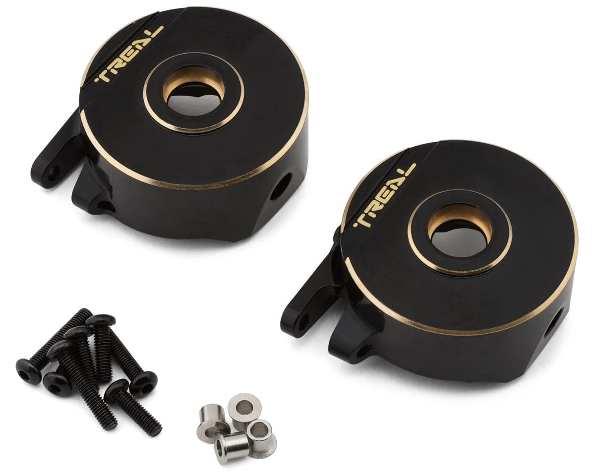Treal Hobby Vanquish H10 Optic Brass Front Steering Knuckles (Black) (2) (150.4g)