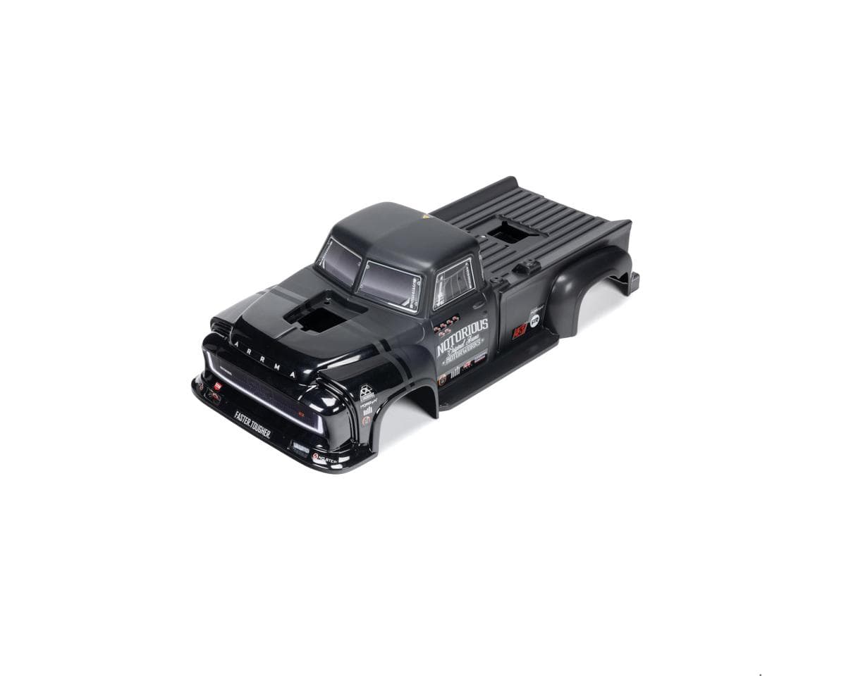 Arrma 1/8 Painted Body with Decals, Black: NOTORIOUS 6S BLX V6