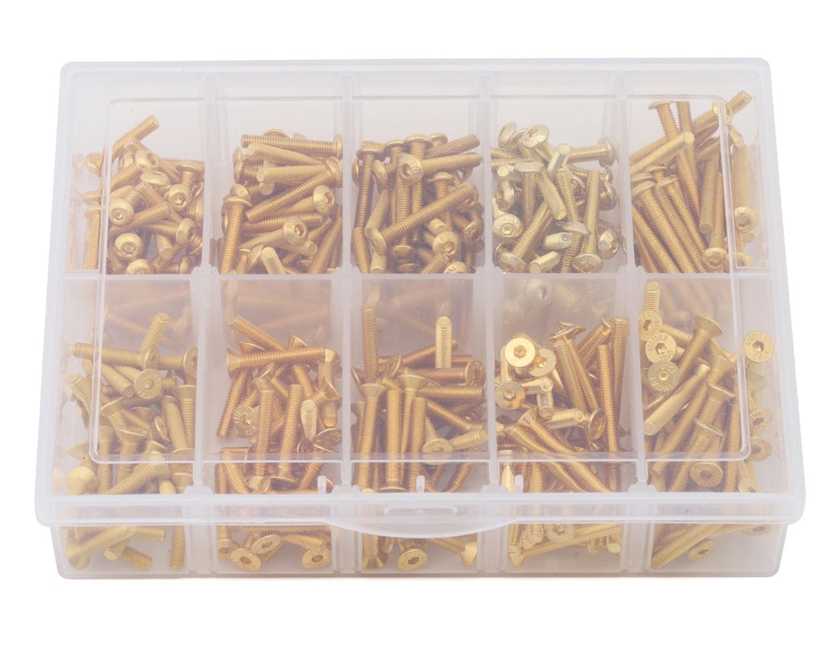 Samix Long Stainless Steel M3 Screw Set w/Plastic Box (Gold) (300) (Flat Head/Button Head)