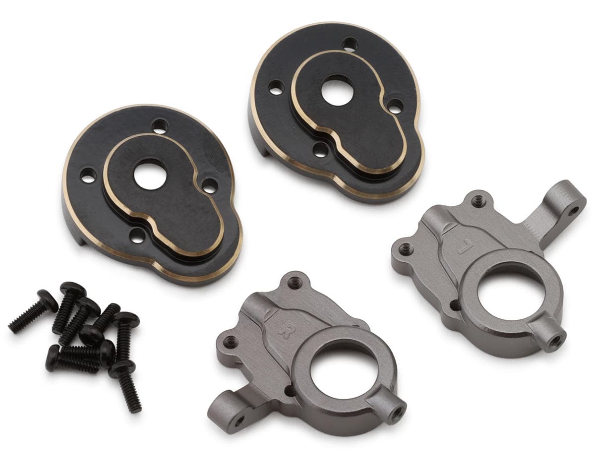 HobbyPlus CR18P Aluminum Steering Knuckles & Brass Portal Covers Set
