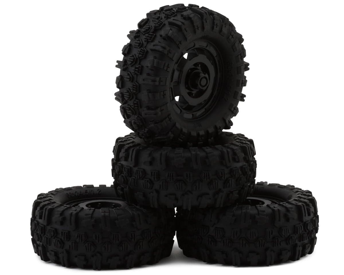 HobbyPlus CR18P Arktos 6x6 Mudder Pre-Mounted 1/18 Micro Crawler Tires (Black) (4) w/Truck Wheels