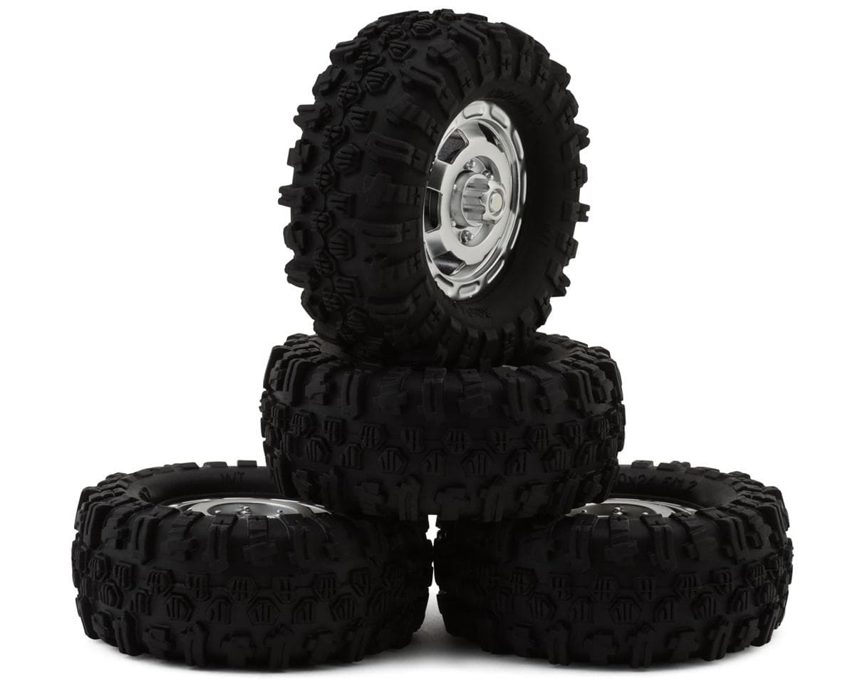 HobbyPlus CR18P Arktos 6x6 Mudder Pre-Mounted 1/18 Micro Crawler Tires (Silver) (4) w/Truck Wheels