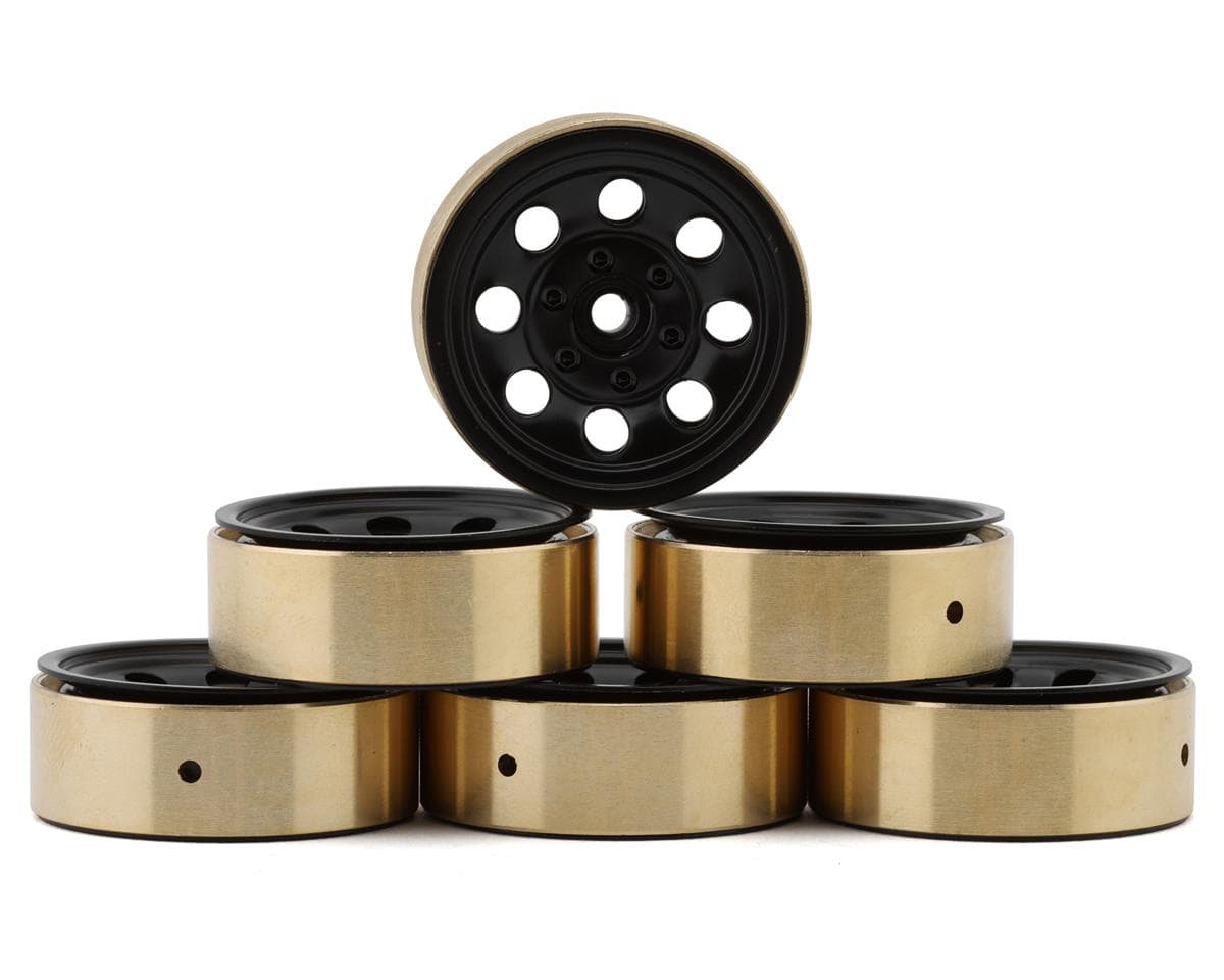 HobbyPlus 1.2" Steelie Beadlock Wheels w/Brass Rings (Black) (25g) (6)