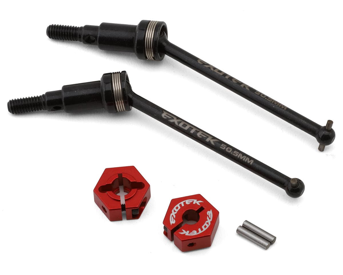Exotek Arrma Grom Rear Steel CVD Driveshafts w/Aluminum Hex Adapters (Red) (2) (Typhon/Granite)